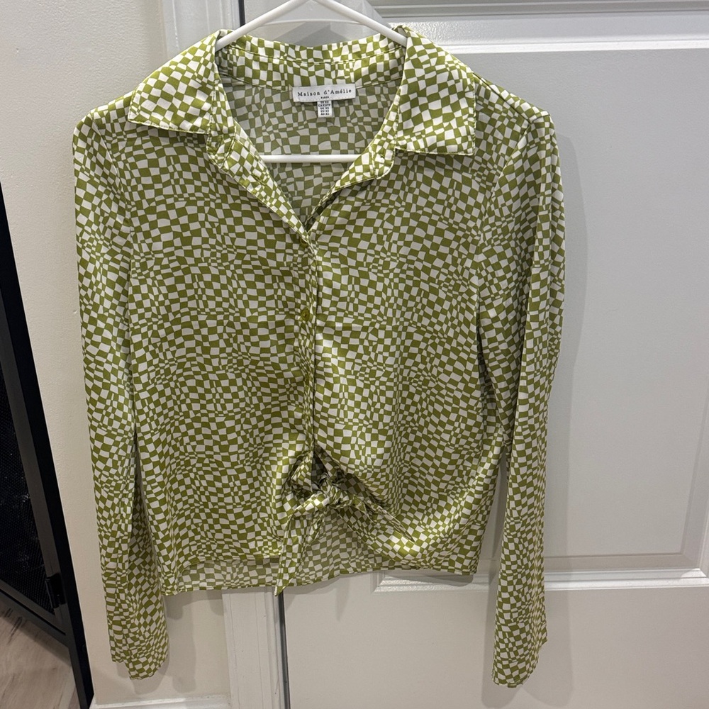 Maison Cassie Olive Checkered Women's Button Down Shirt